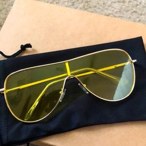 Aviator shield yellow lens metal frame sunglasses